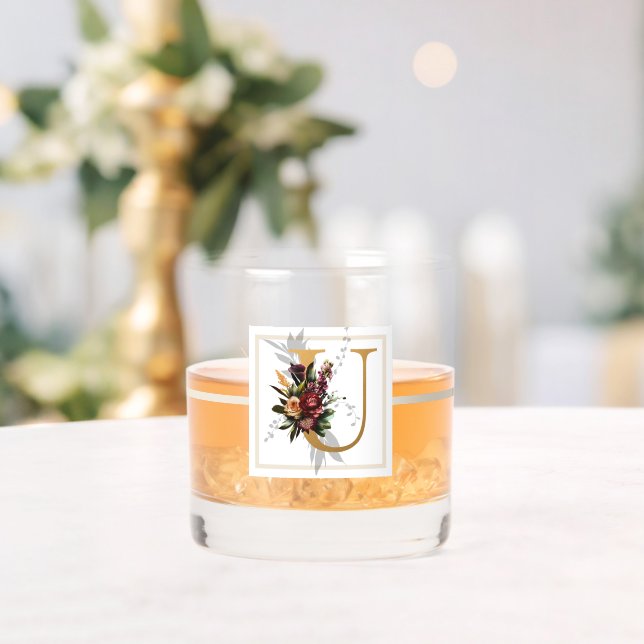 Schönes dunkles Floral Gold dekoriertes Monogramm  Whiskyglas (Insitu (Hochzeit))