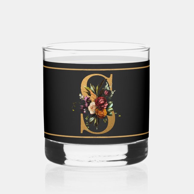 Schönes dunkles, florentfarbenes Goldmonogramm S Whiskyglas (Vorderseite)