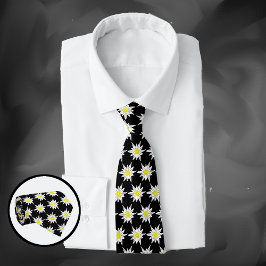 Schönes Edelweiss Blume Pattern Black Neck Tie Krawatte