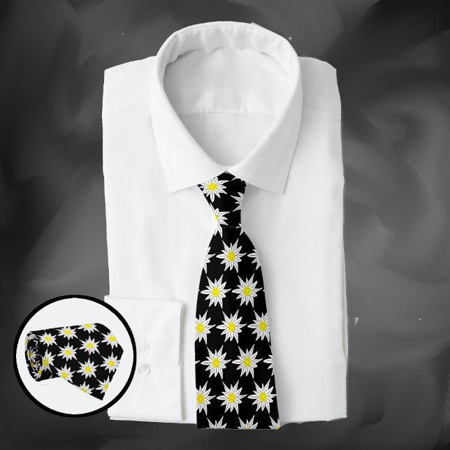 Schönes Edelweiss Blume Pattern Black Neck Tie Krawatte (Von Creator hochgeladen)