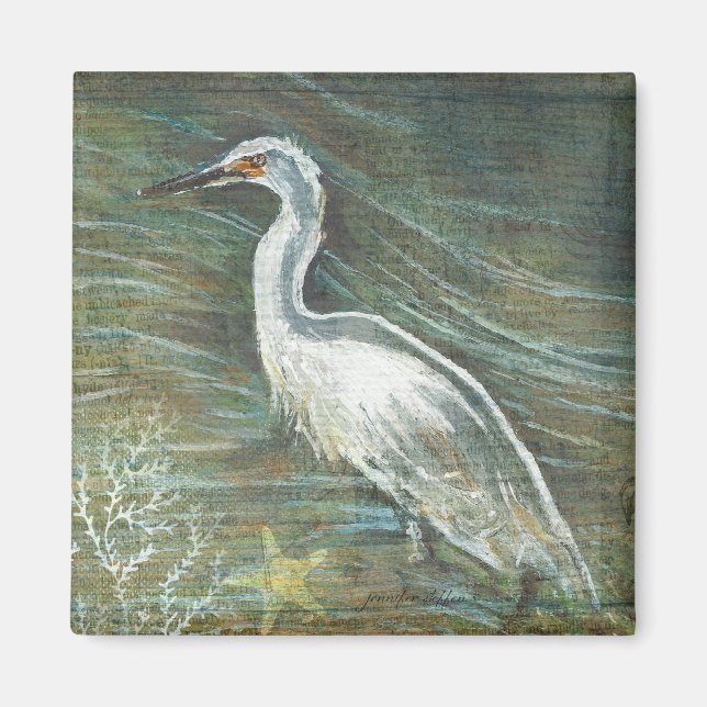Schönes Egret Shorebird Beach House Art Magnet (Vorne)