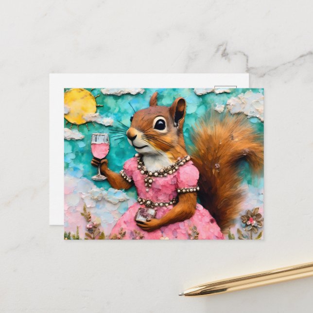 Schönes Eichhörnchen in rosa Kleid Postkarte (Vorderseite/Rückseite Beispiel)