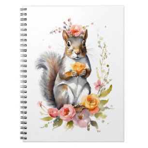 Schönes Eichhörnchen mit Frühlingsblumen Notizblock