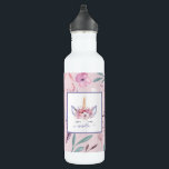 Schönes Einhorn-Gesicht mit Blumenmotiven Edelstahlflasche<br><div class="desc">Schöne lustige bunte Unicorn Gesicht Aquarell Blumendesign. Das perfekte Geschenk für das Mädchen in Ihrem Leben mit dieser schönen Aquarellfarbe Einhorn Illustration und Raum zu personalisieren. Teil einer Sammlung.</div>