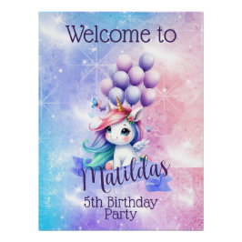 Schönes Einhorn mit Balloon Poster Willkommenszeic