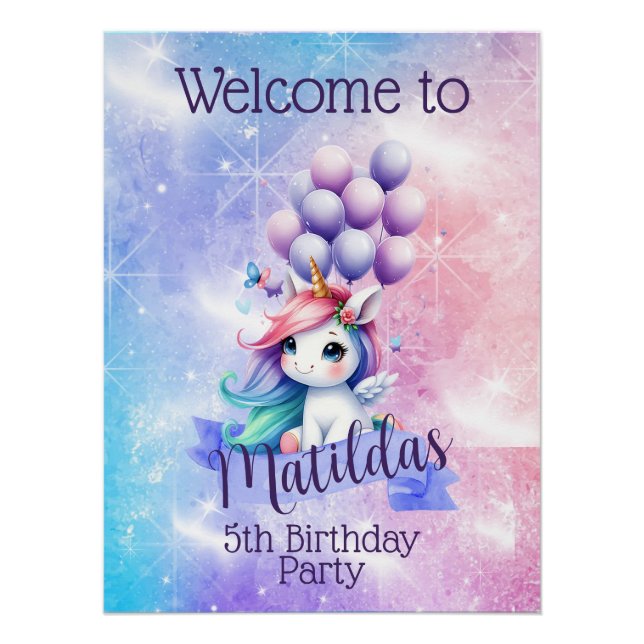 Schönes Einhorn mit Balloon Poster Willkommenszeic (Vorderseite)