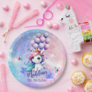 Schönes Einhorn mit Balloons Papier Teller