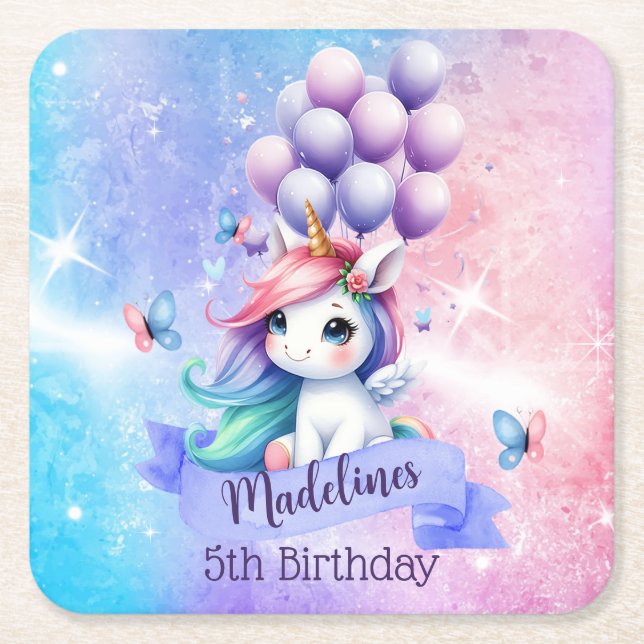 Schönes Einhorn mit Balloons Papier Untersetzer (Vorderseite)