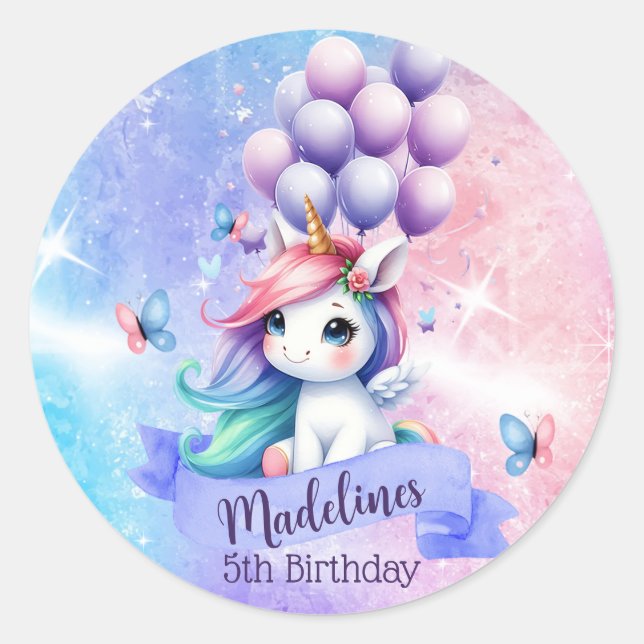 Schönes Einhorn mit Balloons Stickers (Vorderseite)