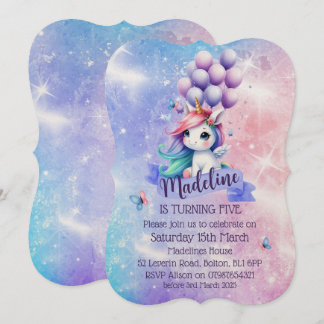 Schönes Einhorn mit Balloons Thema Einladungen