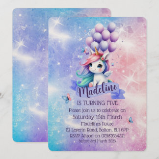 Schönes Einhorn mit Balloons Thema Einladungen
