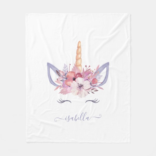Schönes Einhorn mit Blumenbemalung Fleecedecke (Vorderseite)