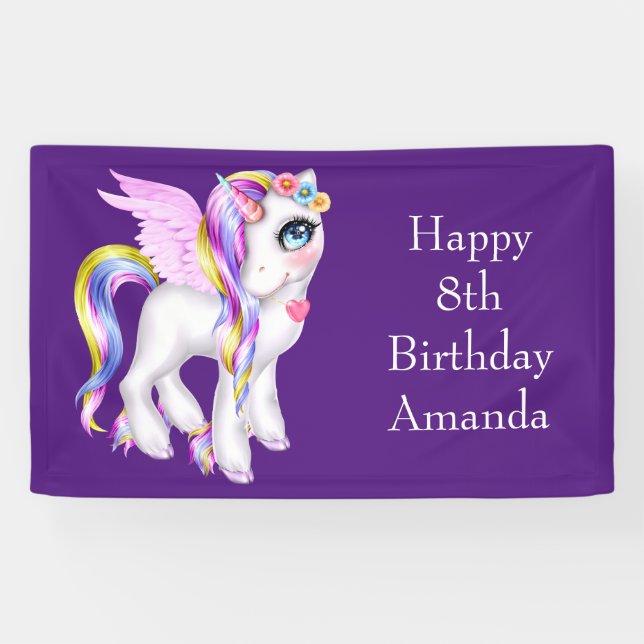 Schönes Einhorn mit Rainbow Mane Birthday Banner (Horizontal)