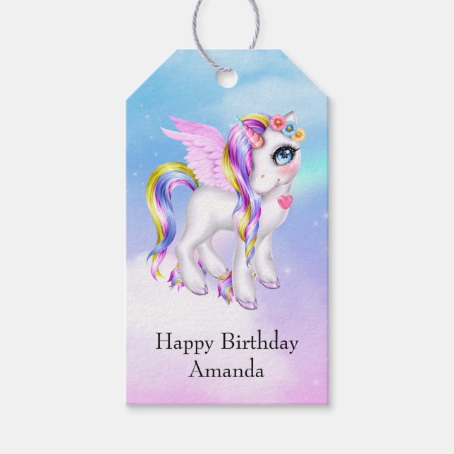 Schönes Einhorn mit Rainbow Mane Birthday Geschenkanhänger (Vorderseite)