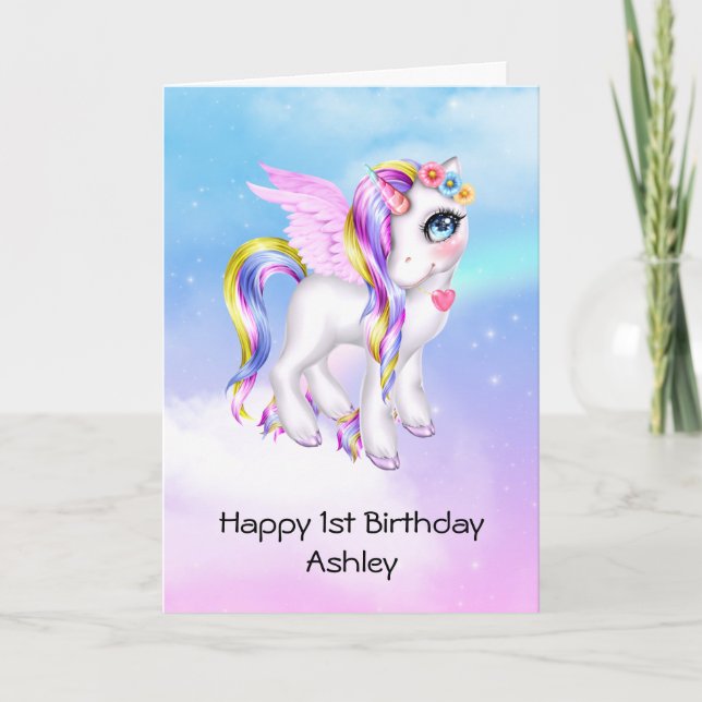 Schönes Einhorn mit Rainbow Mane Birthday Karte (Vorderseite)