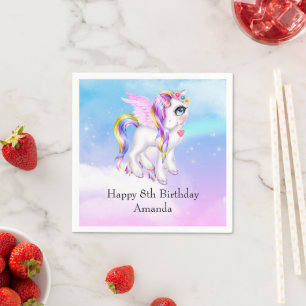 Schönes Einhorn mit Rainbow Mane Birthday Serviette
