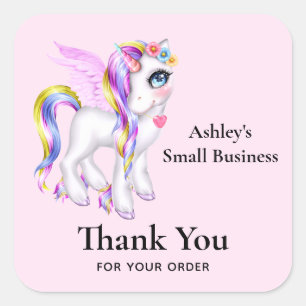 Schönes Einhorn mit Rainbow Mane Business Quadratischer Aufkleber