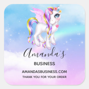 Schönes Einhorn mit Rainbow Mane Business Quadratischer Aufkleber