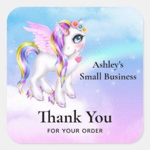 Schönes Einhorn mit Rainbow Mane Business Quadratischer Aufkleber