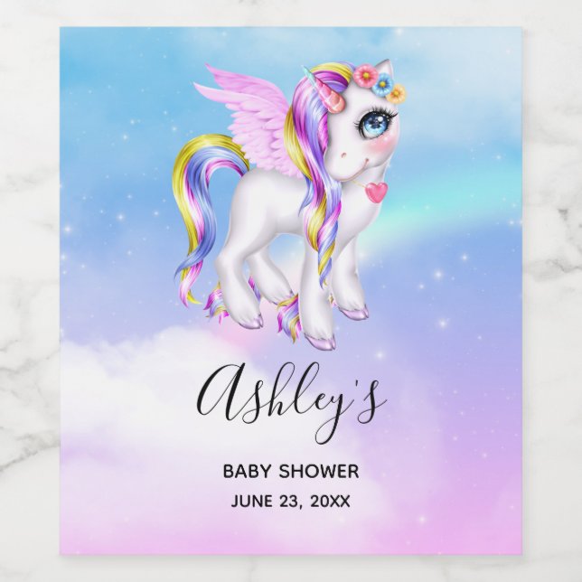 Schönes Einhorn mit Rainbow Mane & Schwanz Party Weinetikett (Einzelnes Label)