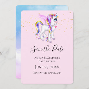 Schönes Einhorn mit Regenbogen Mane Dusche Save The Date