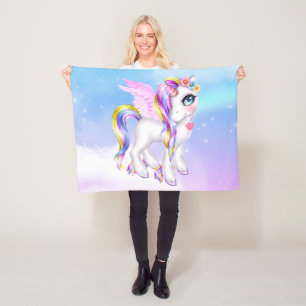 Schönes Einhorn mit Regenbogenmane und Schwanz Fleecedecke