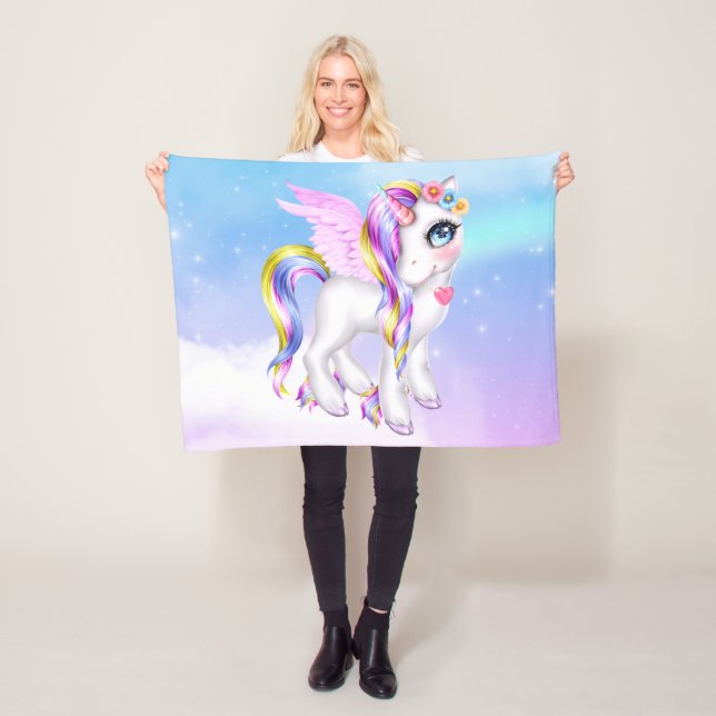 Schönes Einhorn mit Regenbogenmane und Schwanz Fleecedecke (Beispiel)