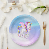 Schönes Einhorn mit Regenbogenmane und Schwanz