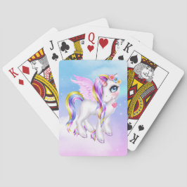 Schönes Einhorn mit Regenbogenmane und Schwanz Spielkarten
