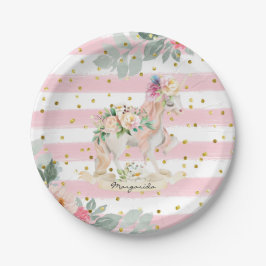 Schönes Einhorn Pastellfarben Rosa Streifen Glitze Pappteller