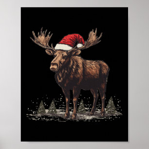 Schönes Elch mit Weihnachtsmannmütze für Weihnacht Poster