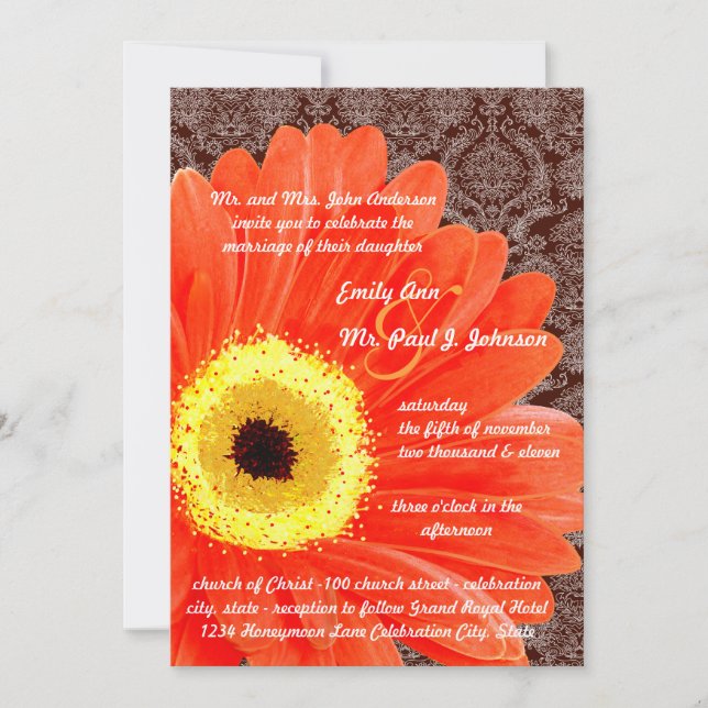 Schönes Elegant Gerber Daisy Wedding Einladung (Vorderseite)