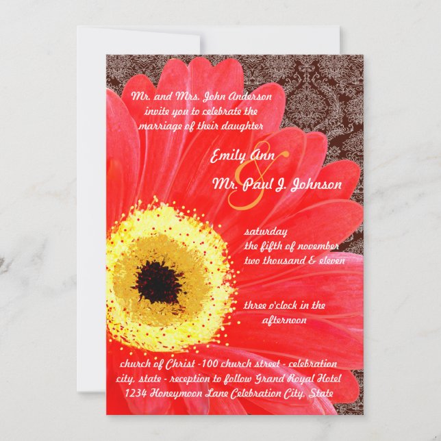 Schönes Elegant Gerber Daisy Wedding Einladung (Vorderseite)