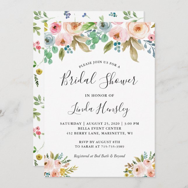 Schönes Elegantes Brautparty Einladung (Vorne/Hinten)