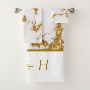 Schönes elegantes modernes Marmormonogramm-Design Badhandtuch Set