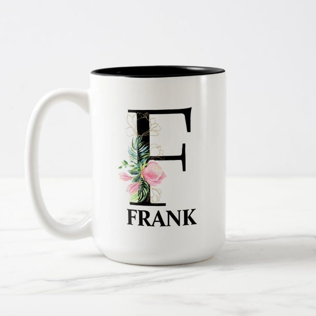 Schönes F monogrammiertes Initial Zweifarbige Tasse (Links)