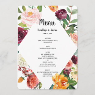 Schönes Fall-Blume-Hochzeitmenü Menükarte