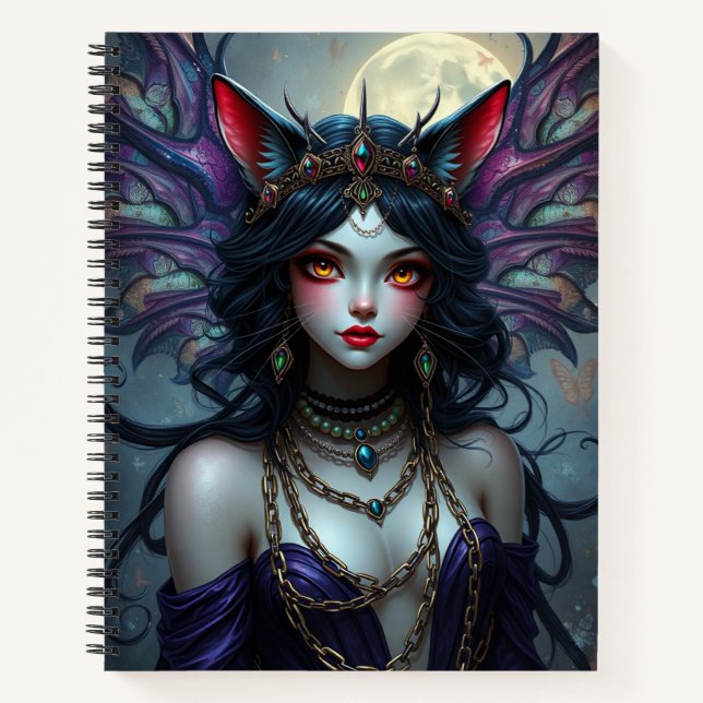 Schönes Fantasy Cat Fairy Art Notebook Notizbuch (Vorderseite)
