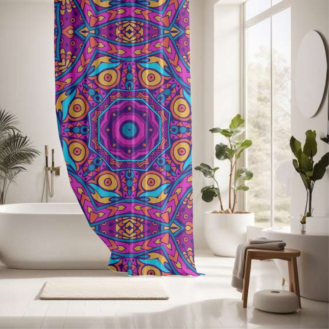 Schönes, farbenfrohes Mandala-nahtloses Muster Duschvorhang (Von Creator hochgeladen)