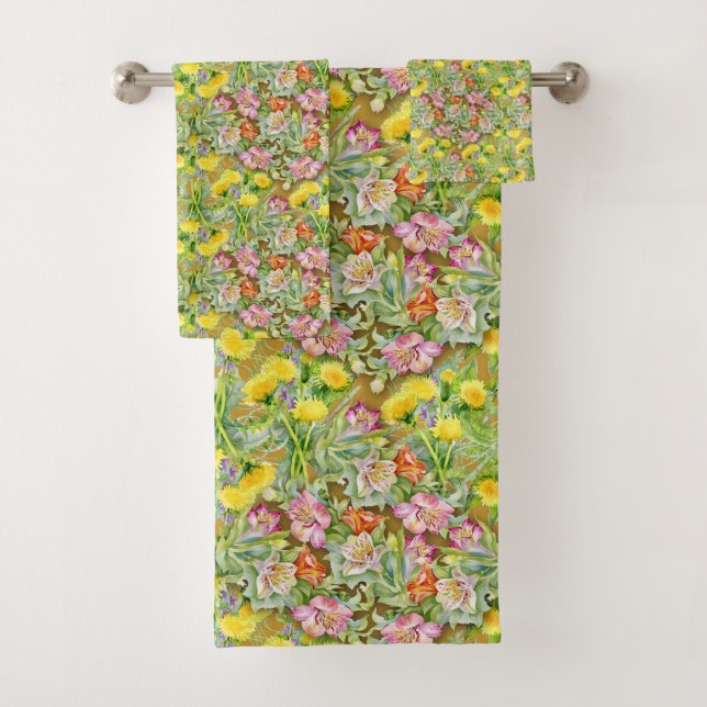 Schönes, farbenfrohes Muster, rosa gelb Badhandtuch Set (Insitu)