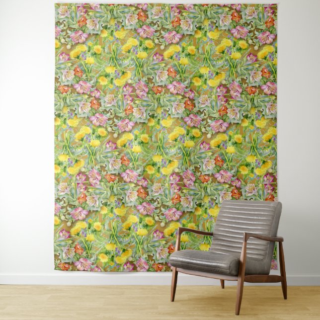 Schönes, farbenfrohes Muster, rosa gelb Wandteppich (Beispiel)