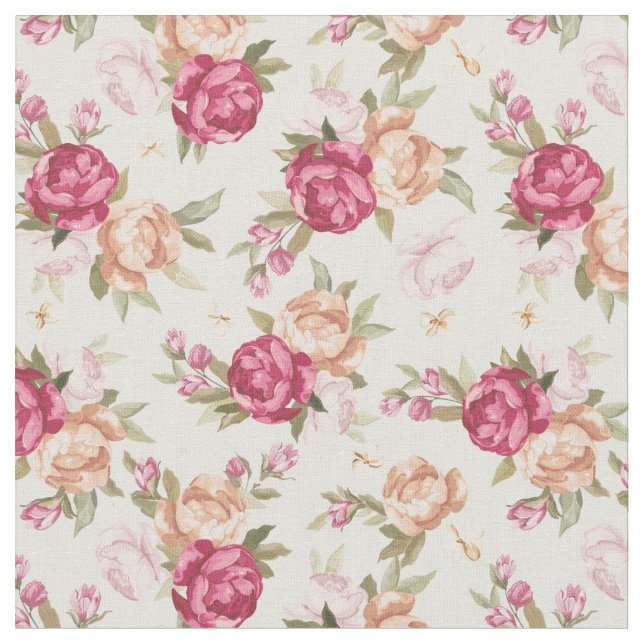 Schönes Farbpfingstrosenmuster auf Grün Stoff (Nahaufnahme)