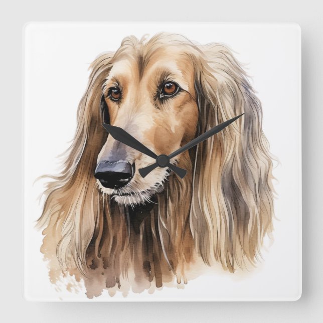 SCHÖNES, FAWANDFARBENES AFGHAN HOUND DOG QUADRATISCHE WANDUHR (Vorderseite)