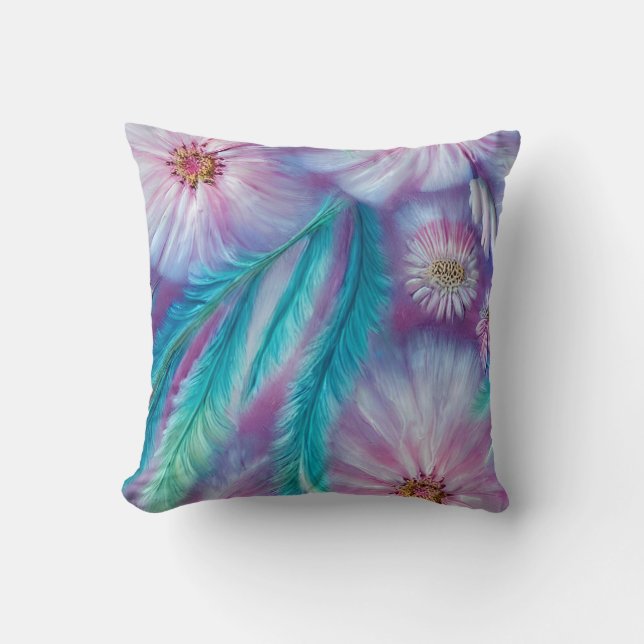 Schönes Feathers und Blume Muster Kissen (Vorderseite)