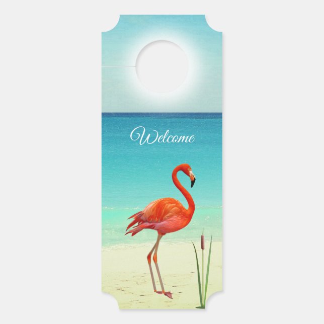 Schönes Flamingo am Strand Willkommen Türanhänger (Vorderseite)