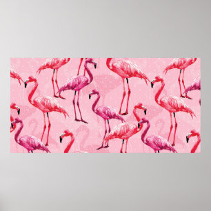 Schönes Flamingo Bird Pink Nahtloses Muster illu Poster