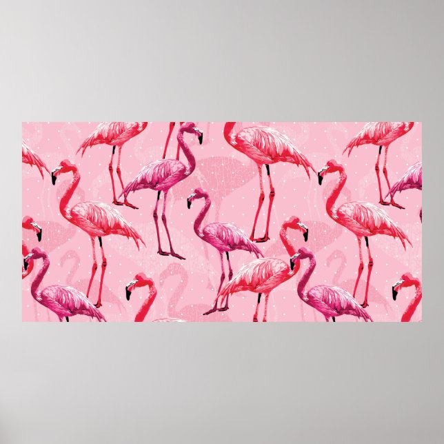 Schönes Flamingo Bird Pink Nahtloses Muster illu Poster (Vorne)