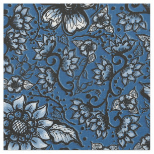 Schönes Floral Classic Blau und Schwarz Stoff