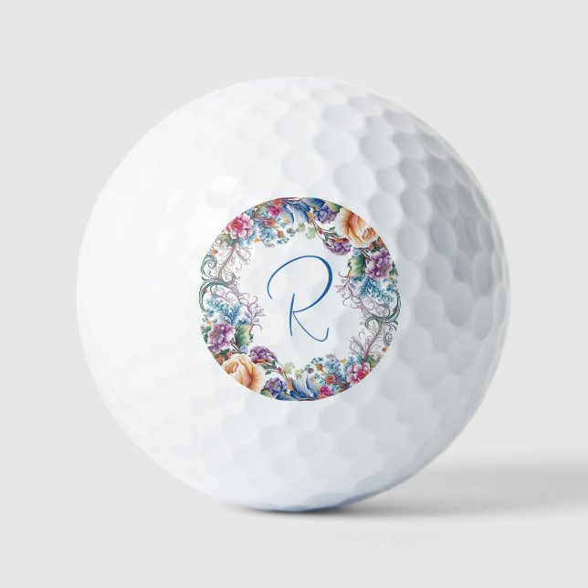 Schönes, florales Mit Monogramm Golfball (Vorderseite)