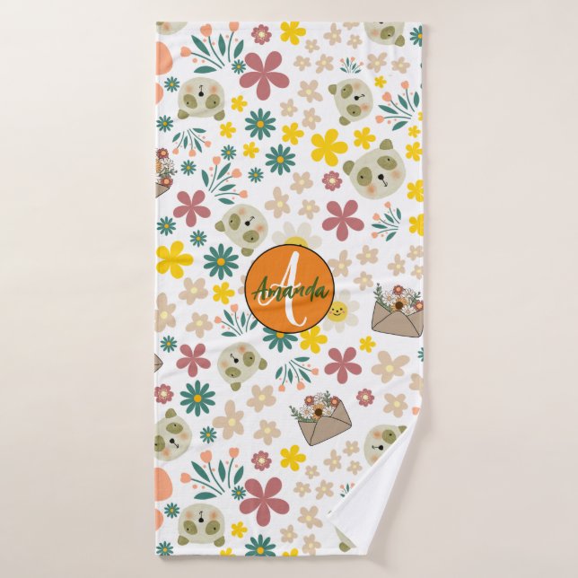 Schönes florales Monogramm mädchenweißlich Badehandtuch (Badehandtuch)